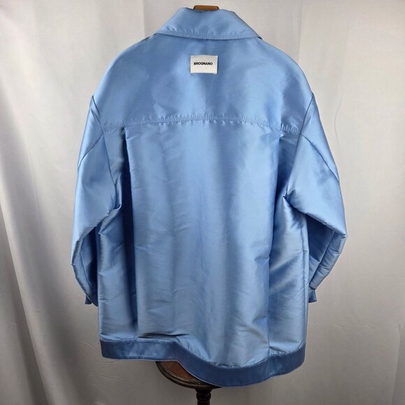 NWT Brognano Safari Jacket Sz S to XL Oversized Light Blue Satiny Designer Italy - Picture 4 of 14